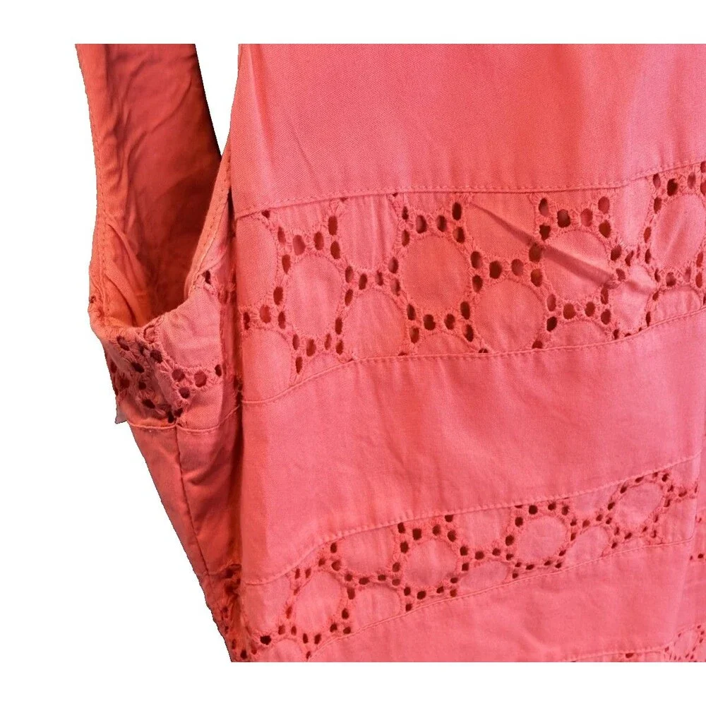 Boden US 12R Pink Cotton Eyelet Shift Dress Peter Pan Collar Salmon Pink